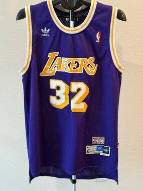 adidas Hardwood Classic Purple and Gold Los Angeles Lakers #32 Magic Johnson